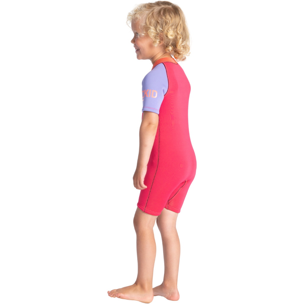 2025 C-Skins Junior C-KID 3/2mm Front Zip Shorty Fato De Mergulho C-BA32SH - Coral / Lilás